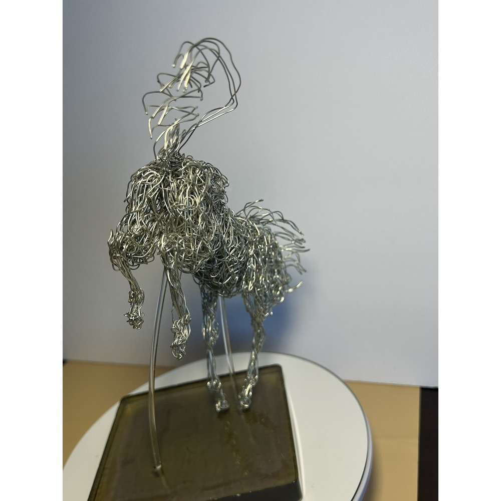 Handmade Silver-Tone Wire Bucking Horse Sculpture Equestrian Metal Art - Picture 2 of 14